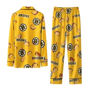 Boston Bruins Long Pajama Set Personalized Snack Scatter Gold Fashion Forward