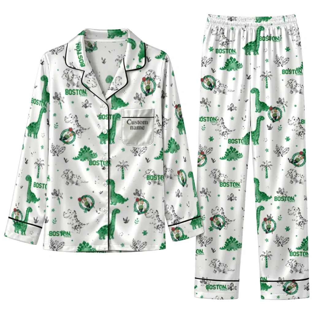 Boston Celtics Long Pajama Set Custom Character Scatter Best Selling Boston Celtics Long Pajama Set Custom Character Scatter Best Selling