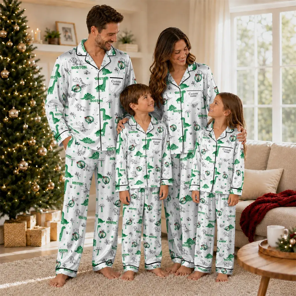Boston Celtics Long Pajama Set Custom Character Scatter Latest Model Boston Celtics Long Pajama Set Custom Character Scatter Latest Model