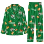 Boston Celtics Long Pajama Set Customized Snack Scatter Green Best Selling