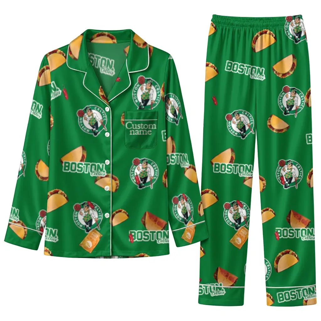 Boston Celtics Long Pajama Set Customized Snack Scatter Green Best Selling Boston Celtics Long Pajama Set Customized Snack Scatter Green Best Selling