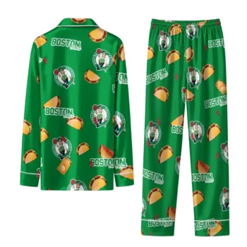 Boston Celtics Long Pajama Set Customized Snack Scatter Green Fashion Forward