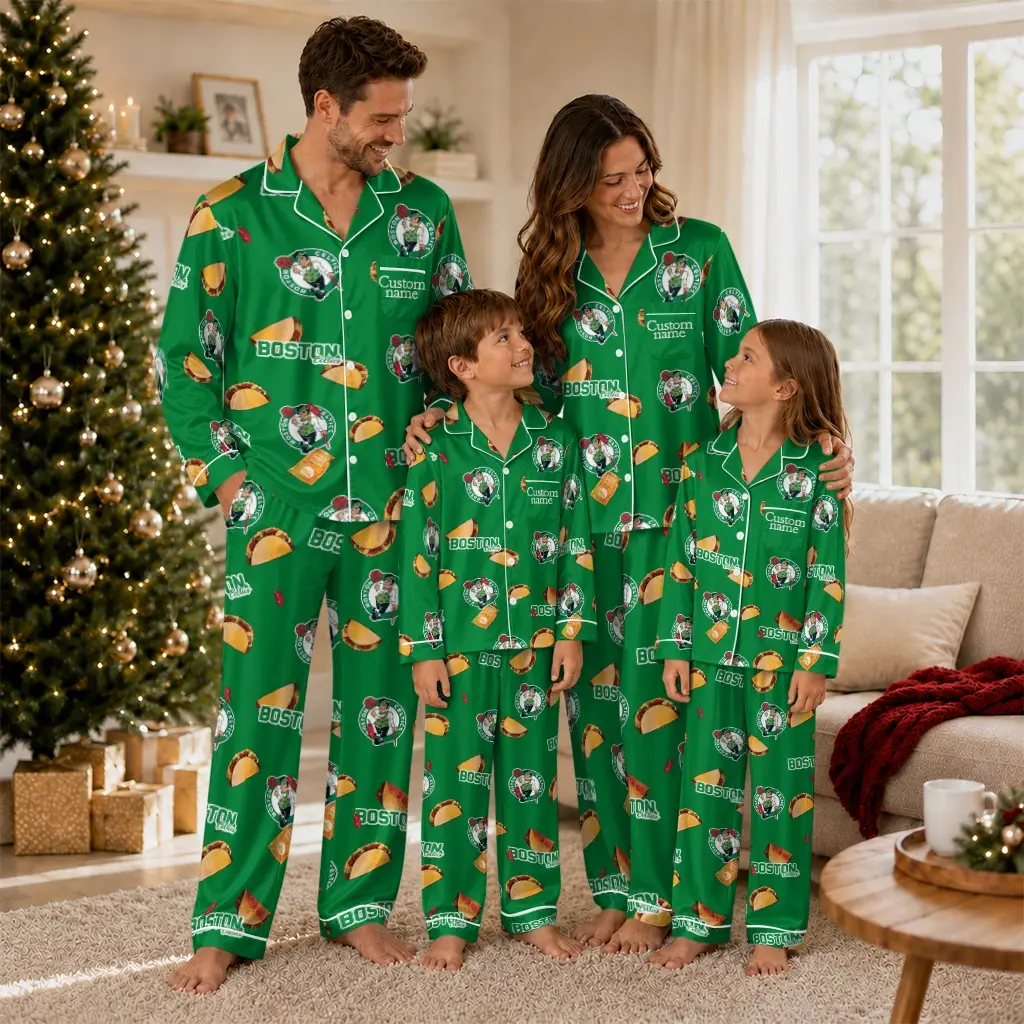Boston Celtics Long Pajama Set Customized Snack Scatter Green Latest Model Boston Celtics Long Pajama Set Customized Snack Scatter Green Latest Model