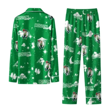Boston Celtics Long Pajama Set Personalized Cloud Stars Green Fashion Forward