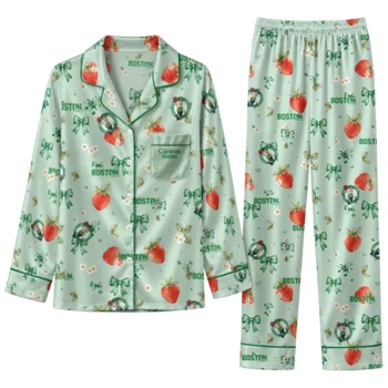 boston celtics long pajama set personalized ribbon florals green best selling.webp