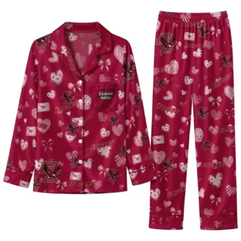 Boston College Eagles Long Pajama Set Custom Heart Charms Maroon Best Selling