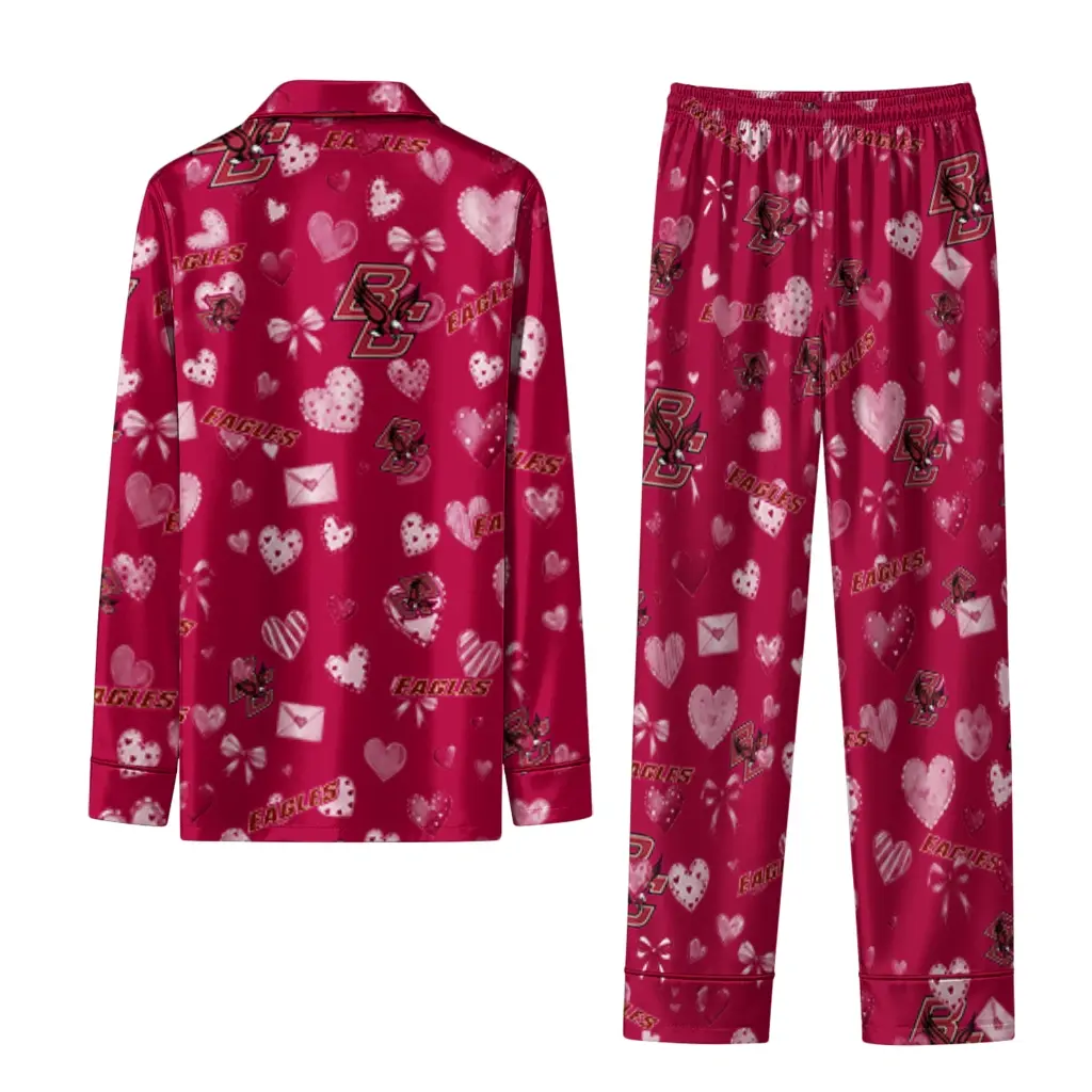 Boston College Eagles Long Pajama Set Custom Heart Charms Maroon Fashion Forward Boston College Eagles Long Pajama Set Custom Heart Charms Maroon Fashion Forward