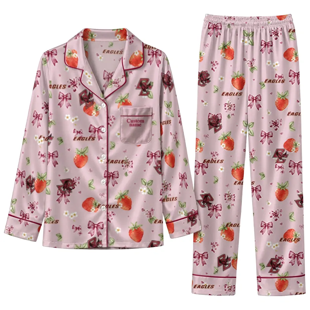 Boston College Eagles Long Pajama Set Custom Ribbon Florals Maroon Best Selling Boston College Eagles Long Pajama Set Custom Ribbon Florals Maroon Best Selling