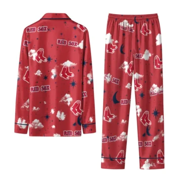 Boston Red Sox Long Pajama Set Personalized Cloud Stars Red Fashion Forward