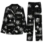 Brooklyn Nets Long Pajama Set Custom Cloud Stars Black Best Selling