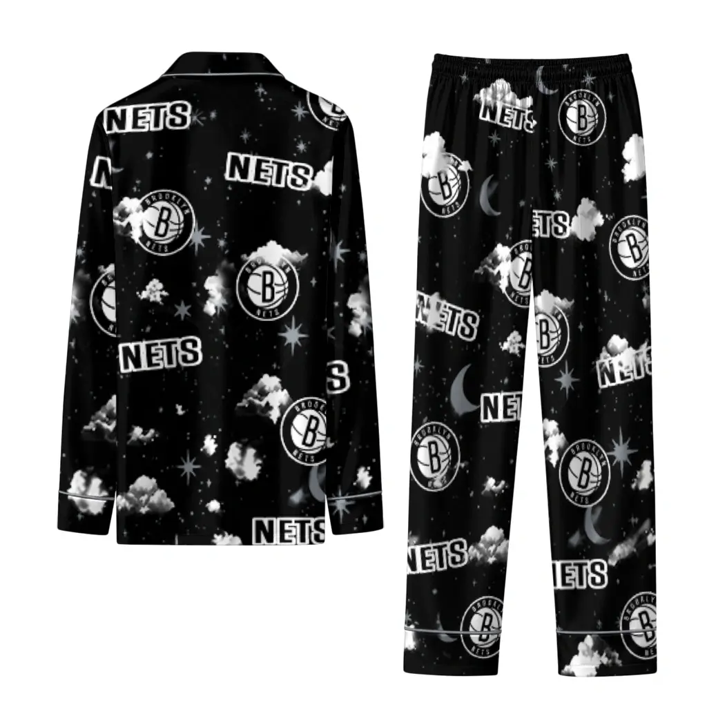 Brooklyn Nets Long Pajama Set Custom Cloud Stars Black Fashion Forward Brooklyn Nets Long Pajama Set Custom Cloud Stars Black Fashion Forward