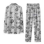 brooklyn nets long pajama set custom ribbon chains black best selling.webp
