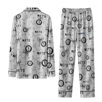 brooklyn nets long pajama set custom ribbon chains black fashion forward.webp