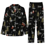 Brooklyn Nets Long Pajama Set Custom Sprig Scatter Black Best Selling