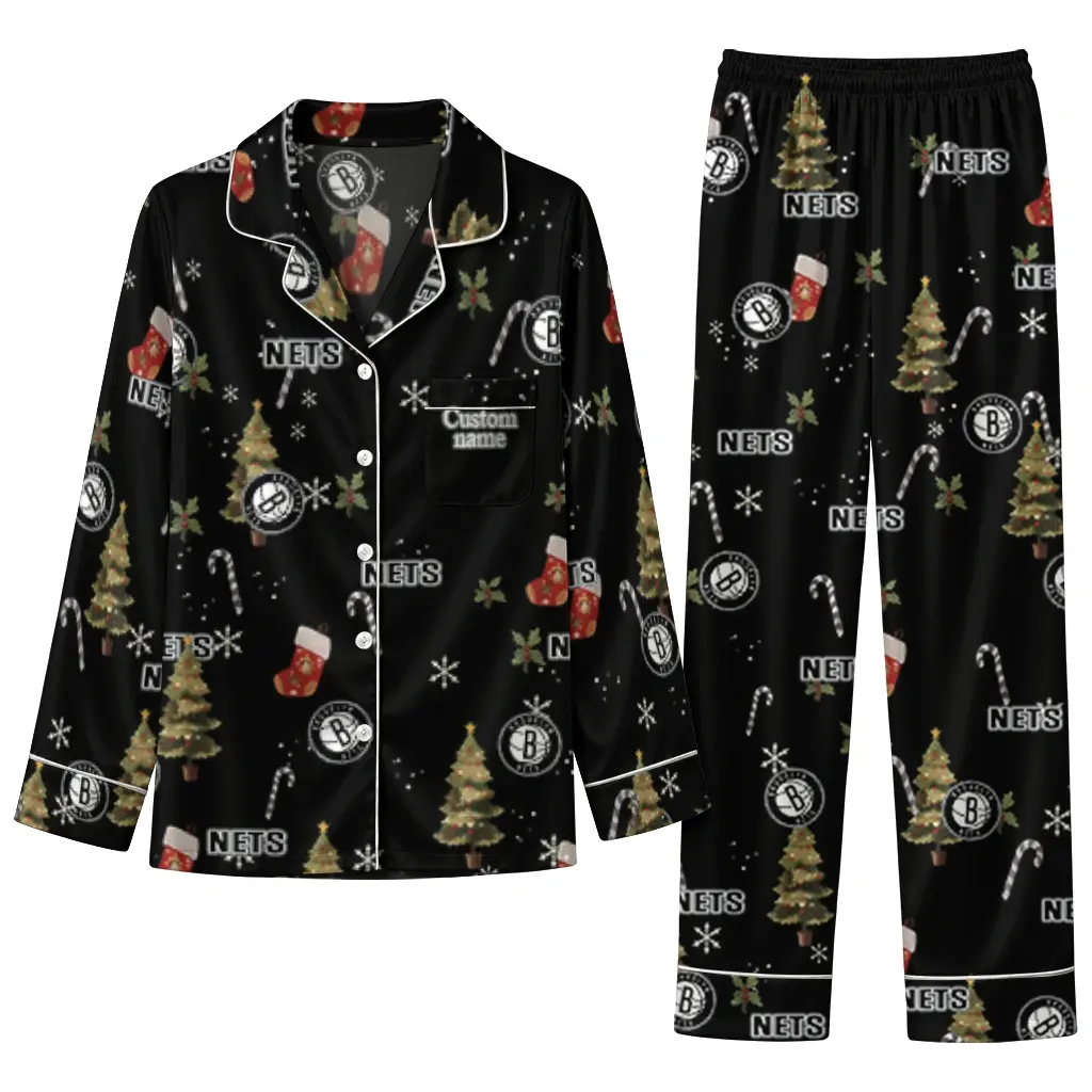 Brooklyn Nets Long Pajama Set Custom Sprig Scatter Black Best Selling Brooklyn Nets Long Pajama Set Custom Sprig Scatter Black Best Selling