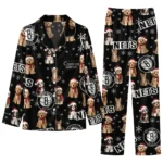 Brooklyn Nets Long Pajama Set Customized Animal Scatter Black Best Selling