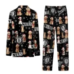 Brooklyn Nets Long Pajama Set Customized Animal Scatter Black Best Selling