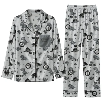 Brooklyn Nets Long Pajama Set Customized Character Scatter Best Selling