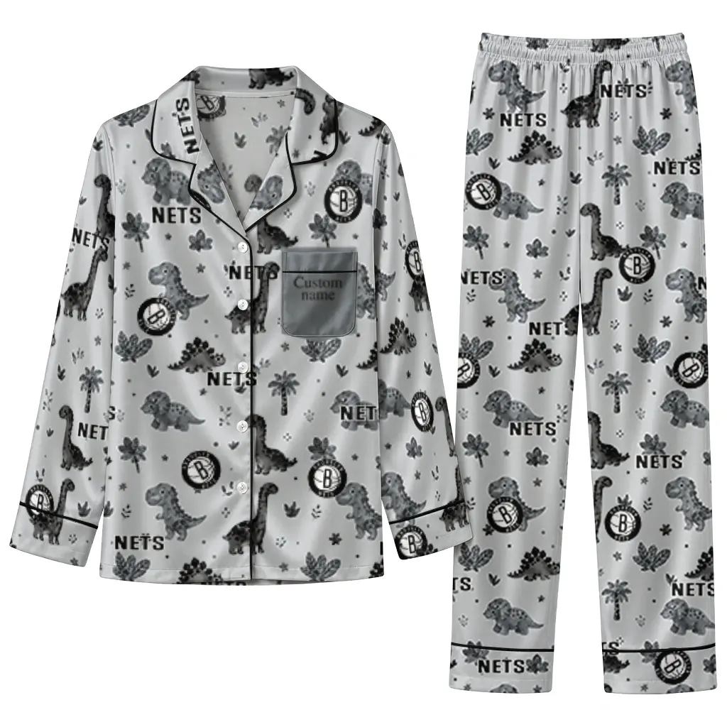 Brooklyn Nets Long Pajama Set Customized Character Scatter Best Selling Brooklyn Nets Long Pajama Set Customized Character Scatter Best Selling