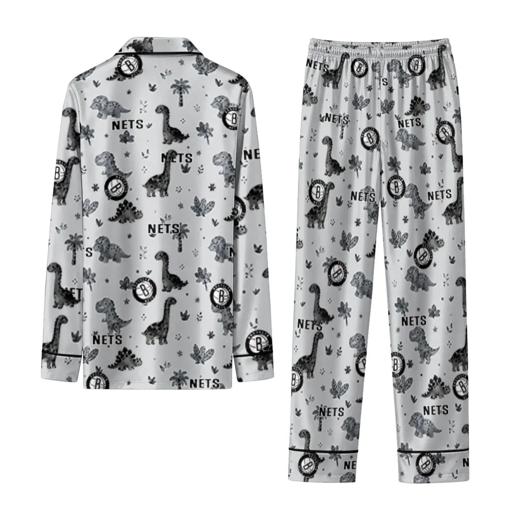 Brooklyn Nets Long Pajama Set Customized Character Scatter Fashion Forward Brooklyn Nets Long Pajama Set Customized Character Scatter Fashion Forward