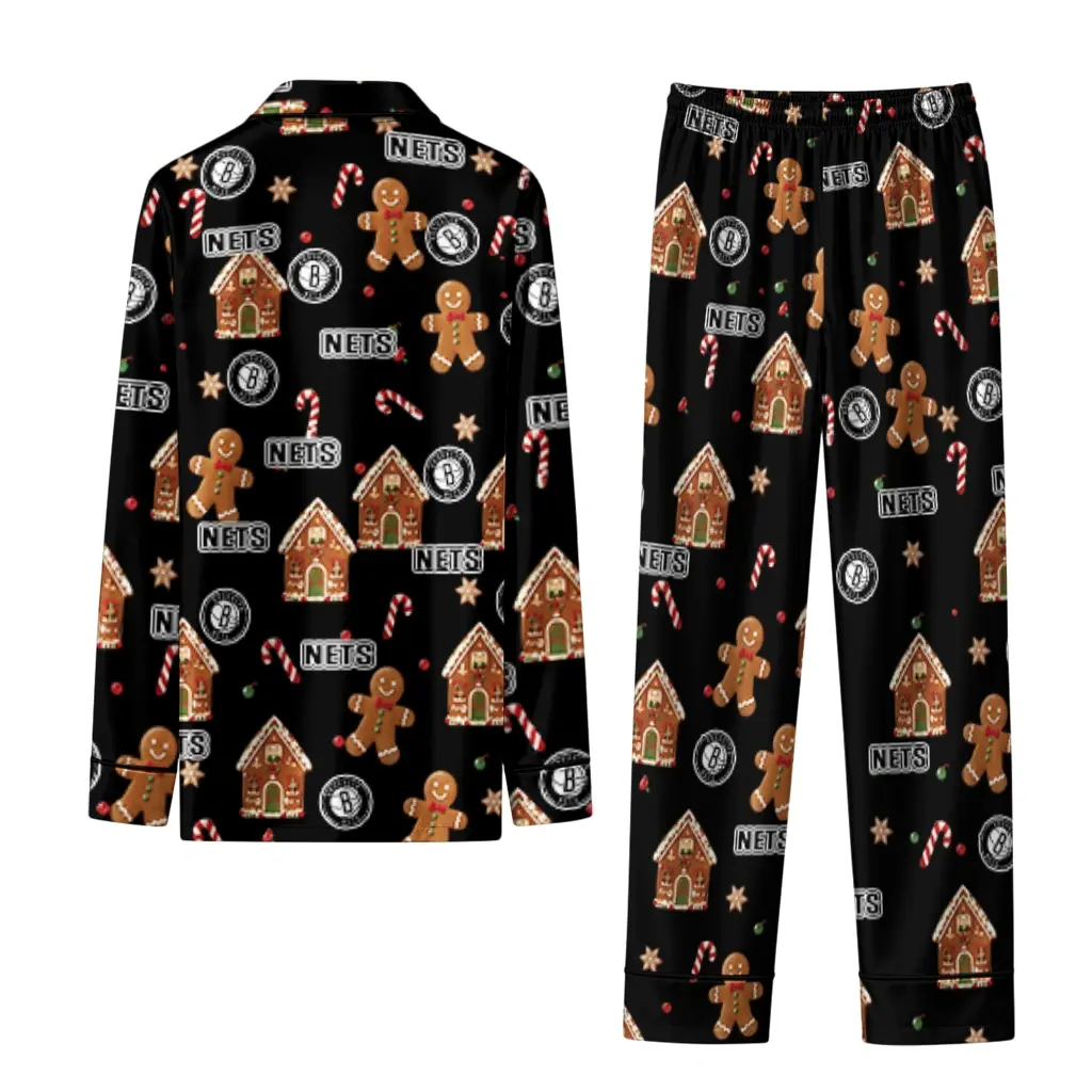Brooklyn Nets Long Pajama Set Personalized Candy Scatter Black Fashion Forward Brooklyn Nets Long Pajama Set Personalized Candy Scatter Black Fashion Forward