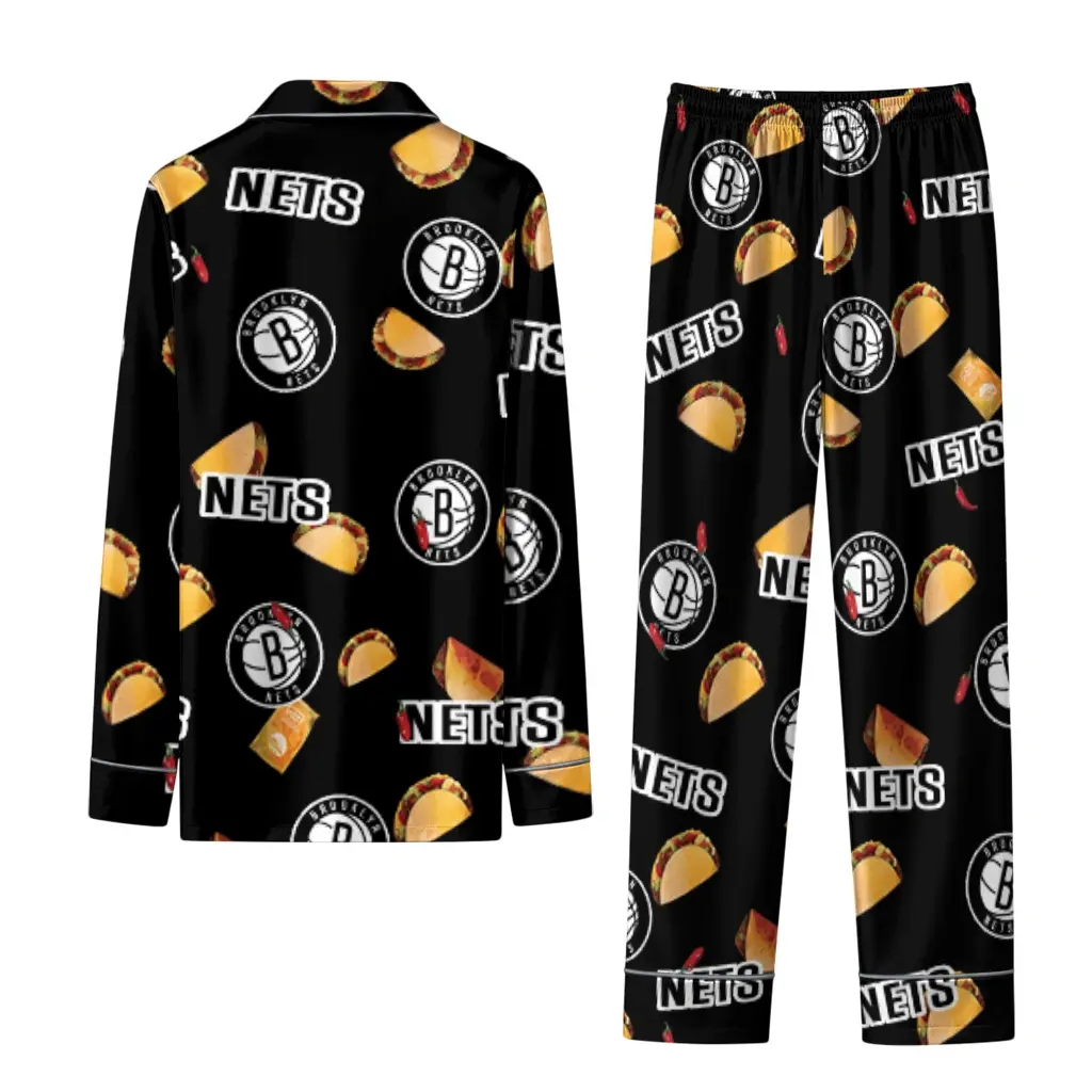 Brooklyn Nets Long Pajama Set Personalized Snack Scatter Black Fashion Forward Brooklyn Nets Long Pajama Set Personalized Snack Scatter Black Fashion Forward