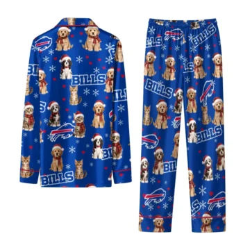 Buffalo Bills Long Pajama Set Custom Animal Scatter Blue Fashion Forward