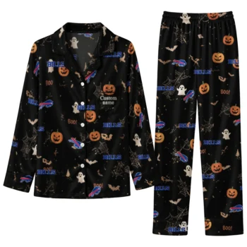 buffalo bills long pajama set customized icon confetti black best selling.webp