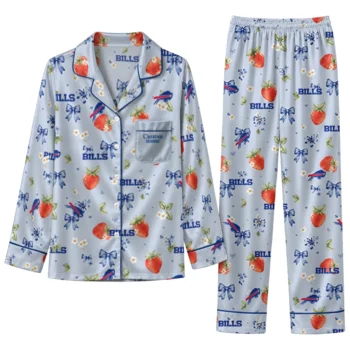 buffalo bills long pajama set personalized ribbon florals blue best selling.webp