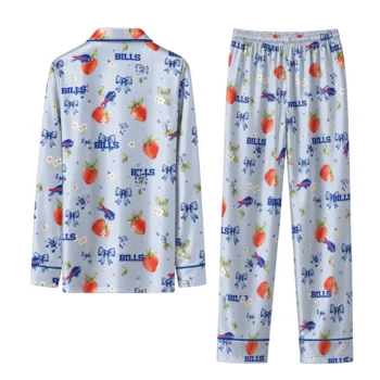 buffalo bills long pajama set personalized ribbon florals blue fashion forward.webp