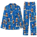 Buffalo Bulls Long Pajama Set Custom Animal Scatter Royal Blue Best Selling