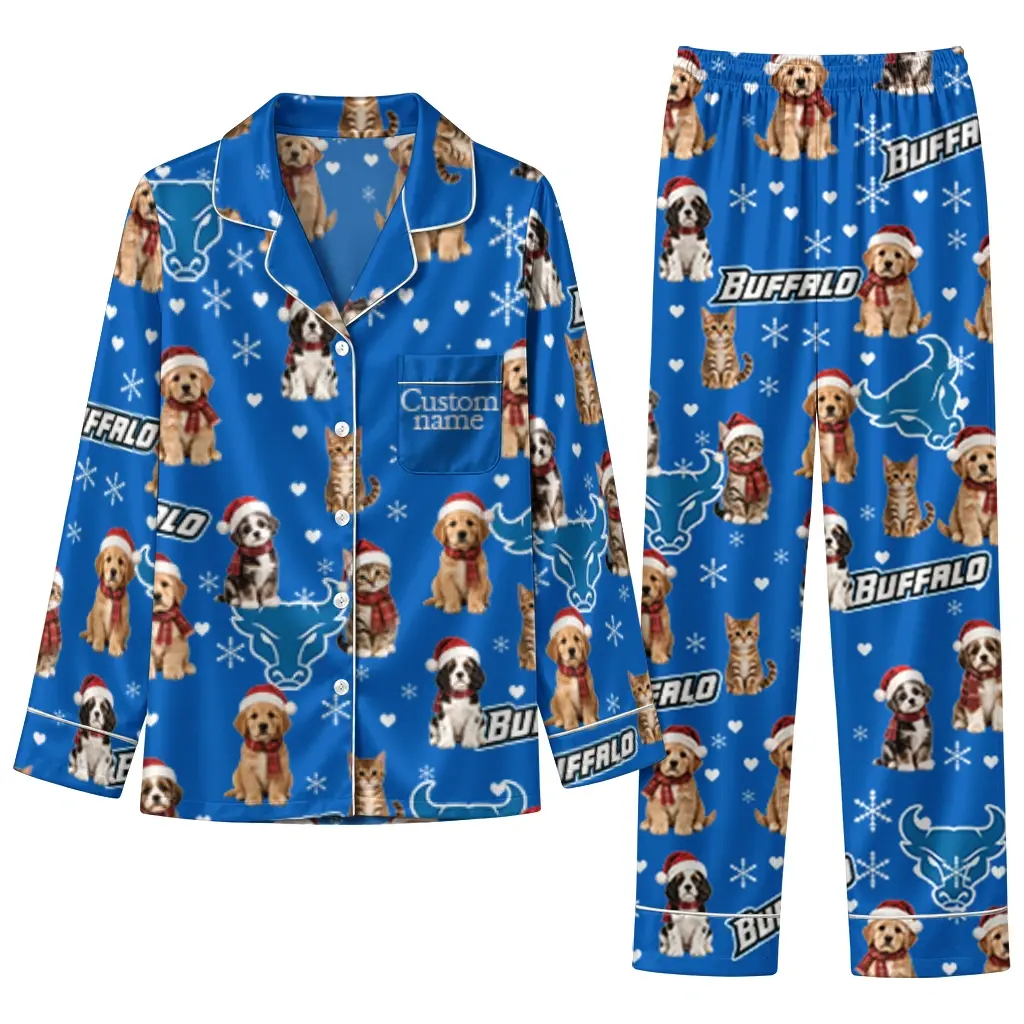 Buffalo Bulls Long Pajama Set Custom Animal Scatter Royal Blue Best Selling Buffalo Bulls Long Pajama Set Custom Animal Scatter Royal Blue Best Selling
