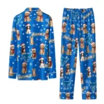 Buffalo Bulls Long Pajama Set Custom Animal Scatter Royal Blue Best Selling