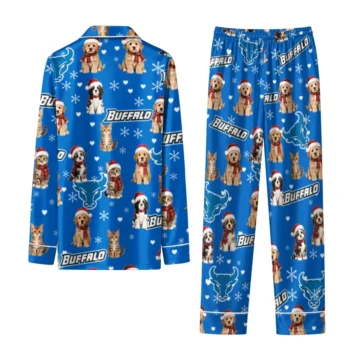 Buffalo Bulls Long Pajama Set Custom Animal Scatter Royal Blue Fashion Forward