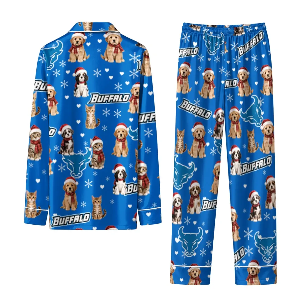 Buffalo Bulls Long Pajama Set Custom Animal Scatter Royal Blue Fashion Forward Buffalo Bulls Long Pajama Set Custom Animal Scatter Royal Blue Fashion Forward