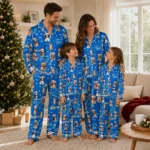 Buffalo Bulls Long Pajama Set Custom Animal Scatter Royal Blue Best Selling