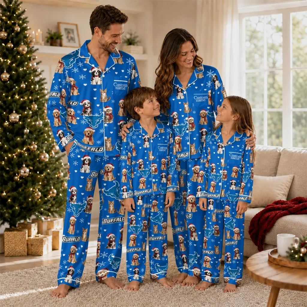 Buffalo Bulls Long Pajama Set Custom Animal Scatter Royal Blue Latest Model Buffalo Bulls Long Pajama Set Custom Animal Scatter Royal Blue Latest Model