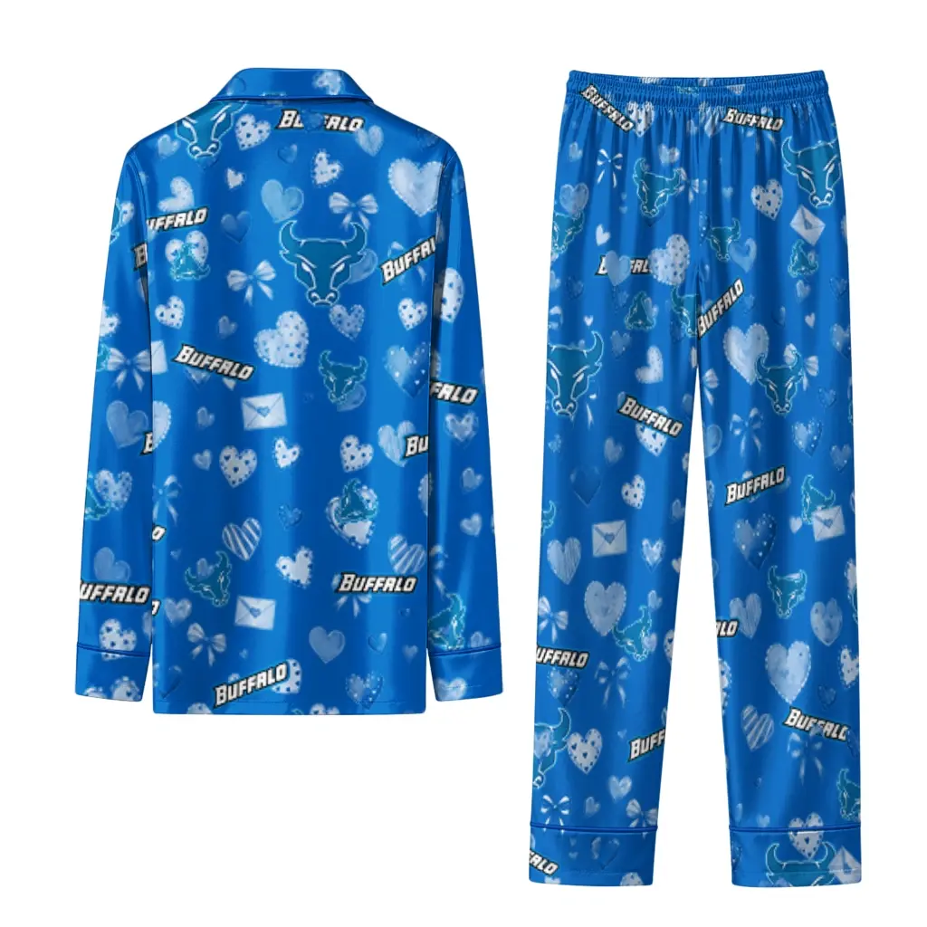 Buffalo Bulls Long Pajama Set Custom Heart Charms Royal Blue Fashion Forward Buffalo Bulls Long Pajama Set Custom Heart Charms Royal Blue Fashion Forward