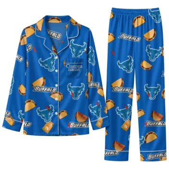 Buffalo Bulls Long Pajama Set Custom Snack Scatter Royal Blue Best Selling