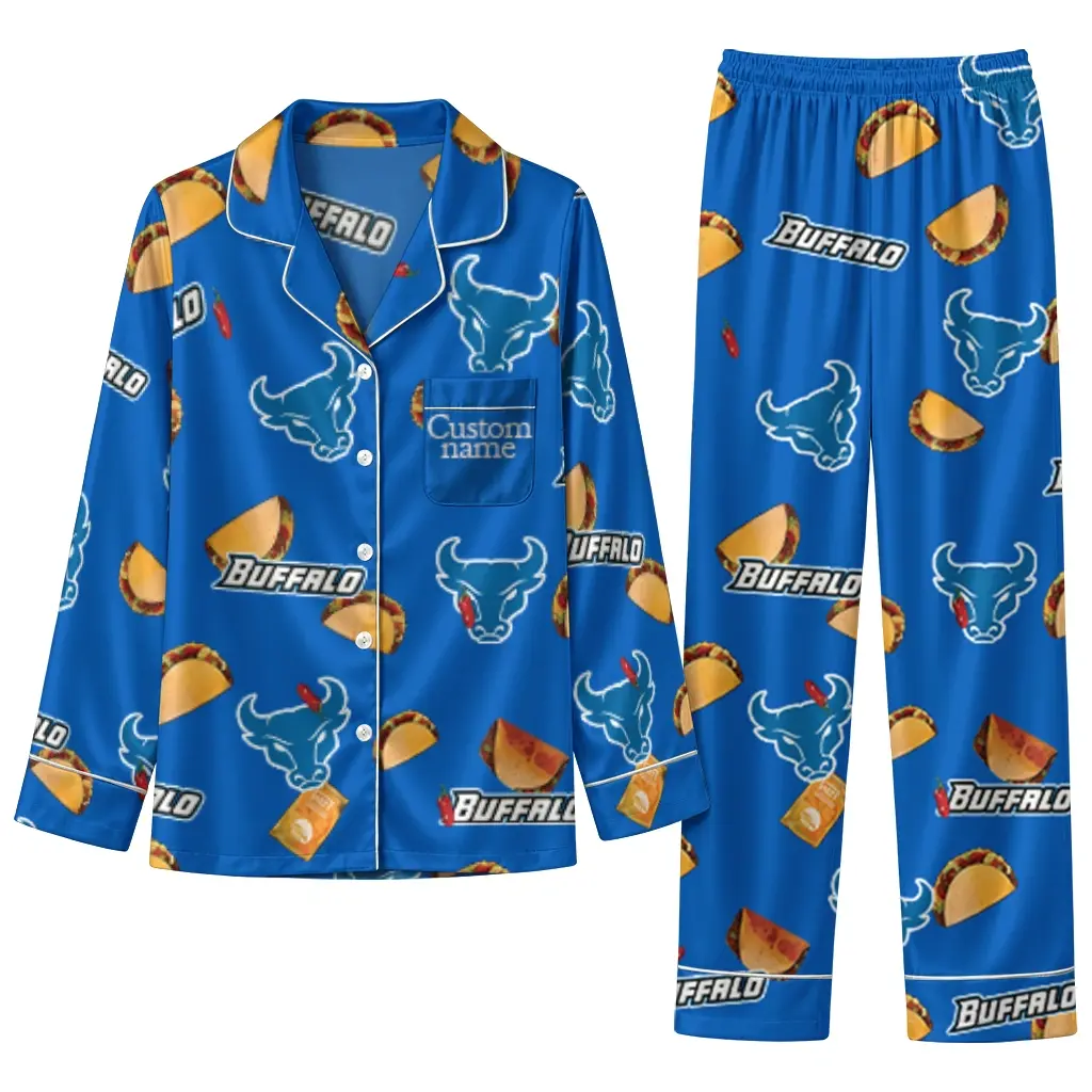 Buffalo Bulls Long Pajama Set Custom Snack Scatter Royal Blue Best Selling Buffalo Bulls Long Pajama Set Custom Snack Scatter Royal Blue Best Selling