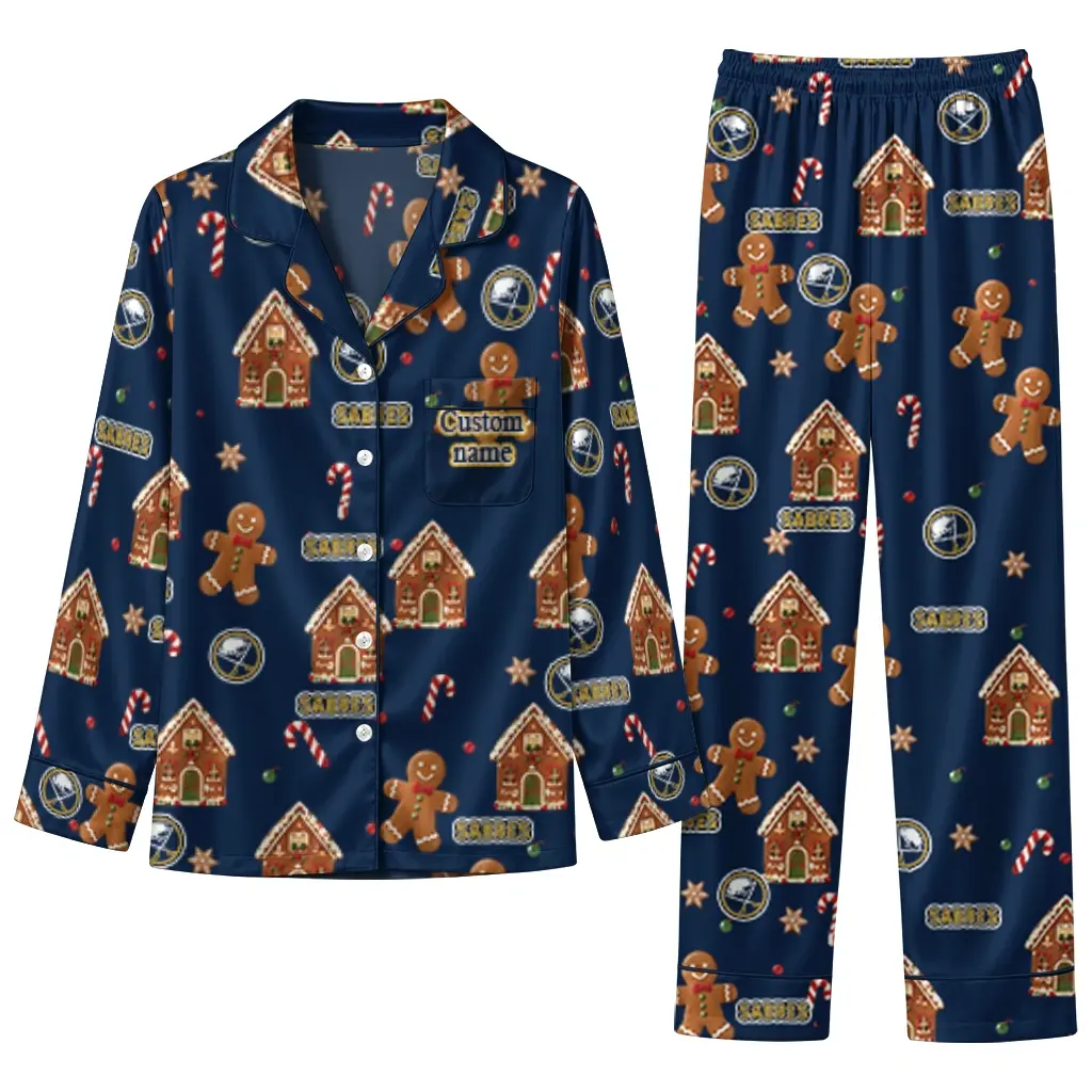 Buffalo Sabres Long Pajama Set Custom Candy Scatter Navy Blue Best Selling Buffalo Sabres Long Pajama Set Custom Candy Scatter Navy Blue Best Selling