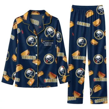 Buffalo Sabres Long Pajama Set Custom Snack Scatter Navy Blue Best Selling