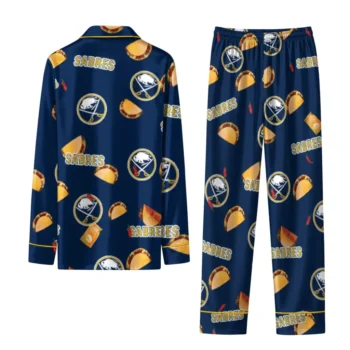 Buffalo Sabres Long Pajama Set Custom Snack Scatter Navy Blue Fashion Forward