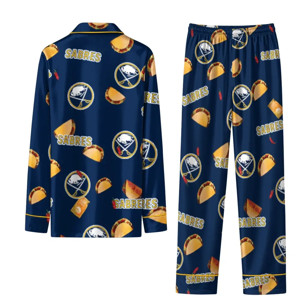 Buffalo Sabres Long Pajama Set Custom Snack Scatter Navy Blue Fashion Forward Buffalo Sabres Long Pajama Set Custom Snack Scatter Navy Blue Fashion Forward