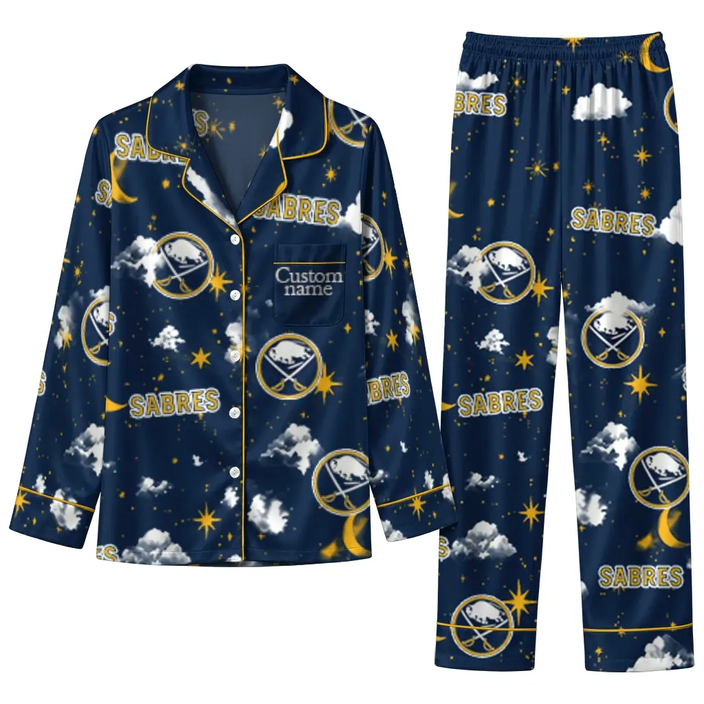 Buffalo Sabres Long Pajama Set Customized Cloud Stars Navy Blue Best Selling Buffalo Sabres Long Pajama Set Customized Cloud Stars Navy Blue Best Selling