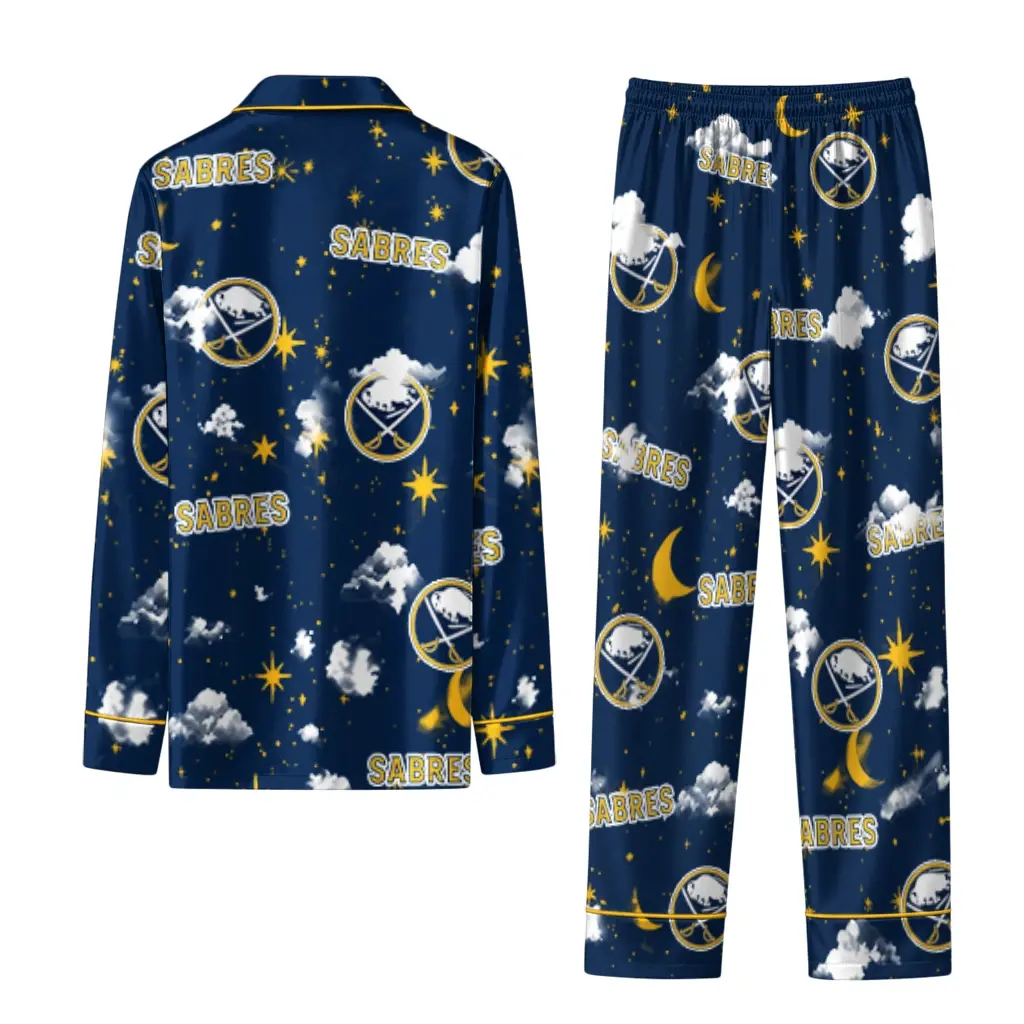 Buffalo Sabres Long Pajama Set Customized Cloud Stars Navy Blue Fashion Forward Buffalo Sabres Long Pajama Set Customized Cloud Stars Navy Blue Fashion Forward
