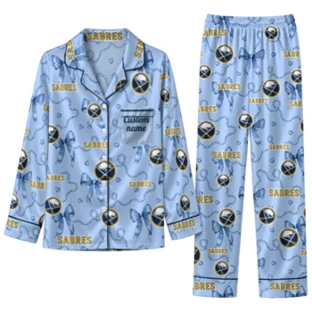 buffalo sabres long pajama set customized ribbon chains navy blue best selling.webp