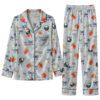 buffalo sabres long pajama set customized ribbon florals navy blue best selling.webp