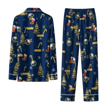 Buffalo Sabres Long Pajama Set Customized Sprig Scatter Navy Blue Fashion Forward