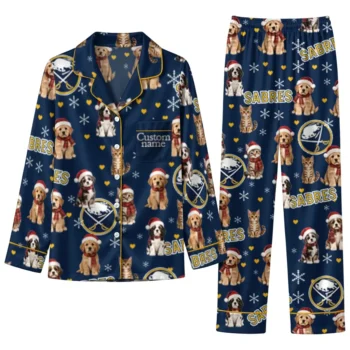Buffalo Sabres Long Pajama Set Personalized Animal Scatter Navy Blue Best Selling